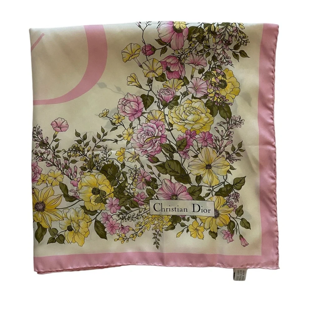 Christian Dior CD Floral 100% Silk Scarf Authentic